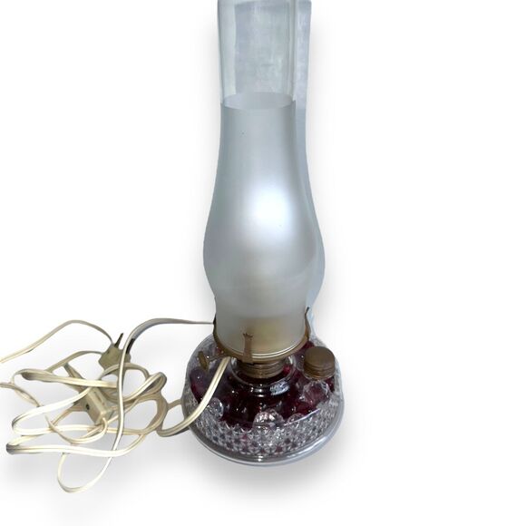 Antique Mid Century Glass Oil Lamp Converted Electric Frosted Chimney - Picture 9 of 16